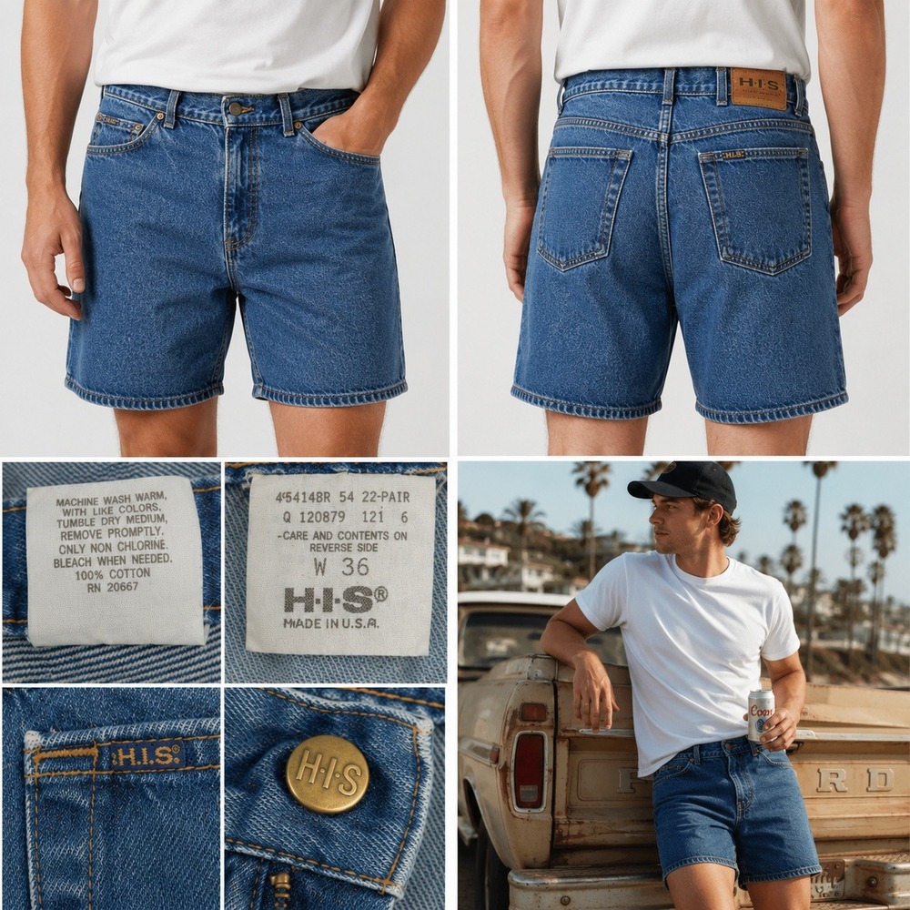 Vintage HIS Mens Denim Shorts Size 36 Blue Medium Wash Made in USA High Rise 90s